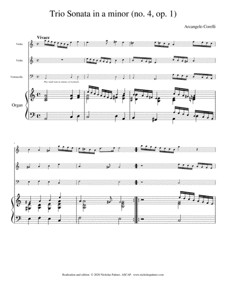 Trio Sonata in A minor (no. 4, op. 1) - Arcangelo Corelli (arr. Nicholas Palmer, ASCAP)