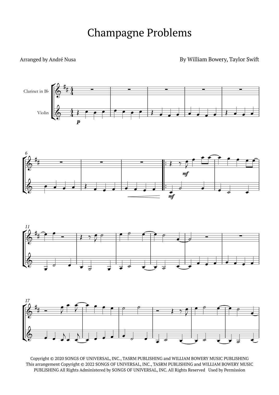 Champagne Problems (arr. André Nusa)