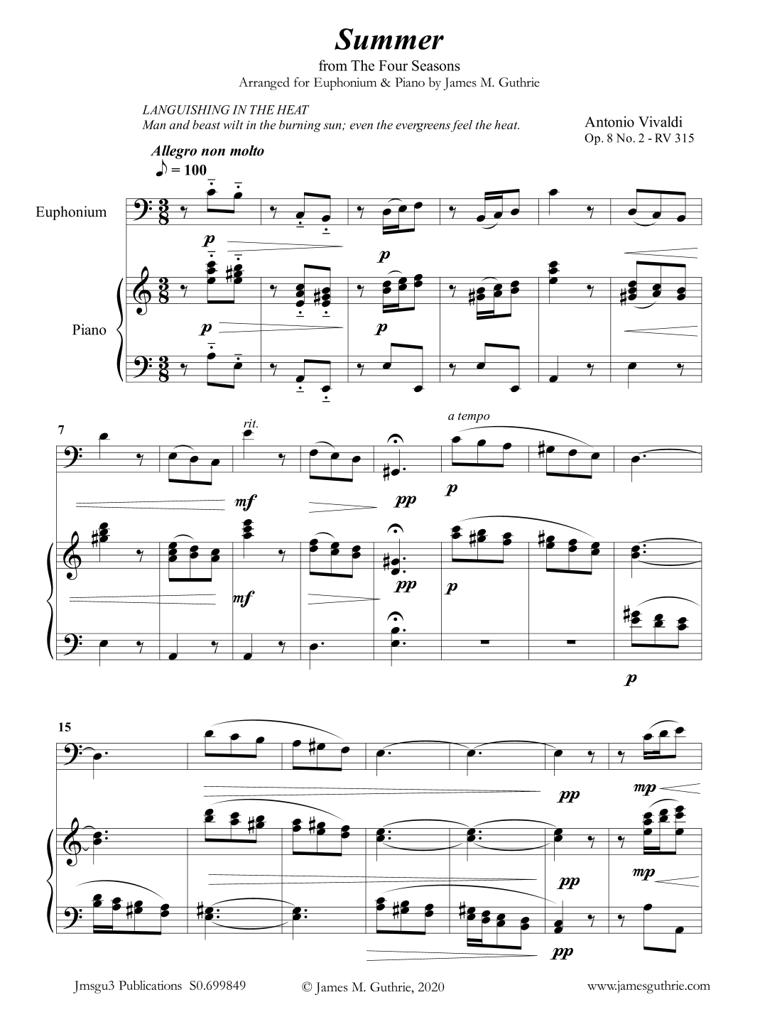 Vivaldi: Summer from the Four Seasons for Euphonium & Piano (arr. James M. Guthrie, ASCAP)