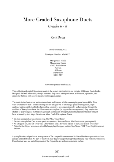 More Graded Saxophone Duets (intermediate to advanced) 24 duets in varying styles (swing, rag time,