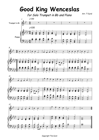 Good King Wenceslas for Trumpet in Bb and Piano (arr. Tim Curd)