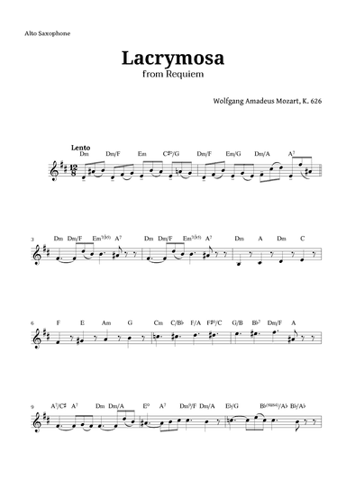 Lacrymosa from Requiem by Mozart for Alto Sax (arr. Langanho)