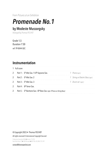 Promenade No. 1 (from Pictures at an Exhibition) (arr. Thomas PECHOT)