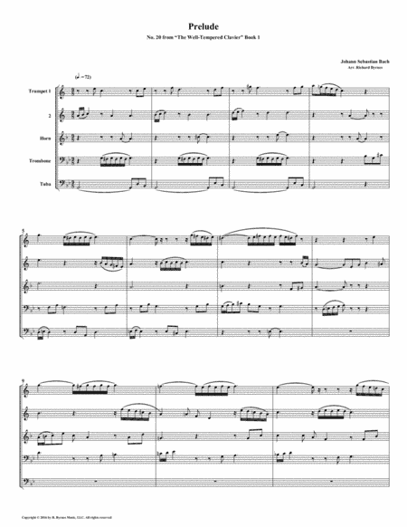 Prelude 20 from Well-Tempered Clavier, Book 1 (Brass Quintet) (arr. Richard Byrnes)