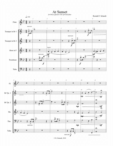 At Sunset - for Brass Quintet with optional Flute