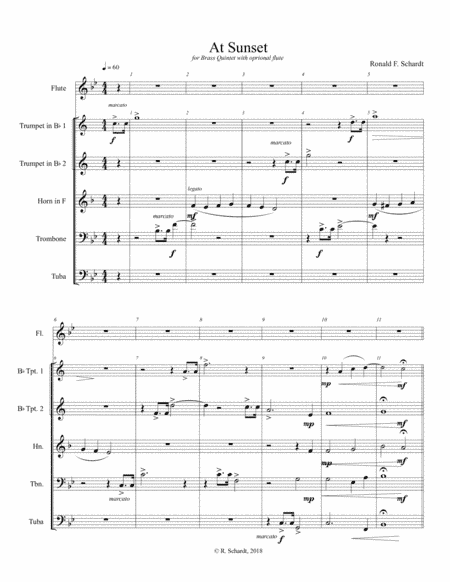 At Sunset - for Brass Quintet with optional Flute