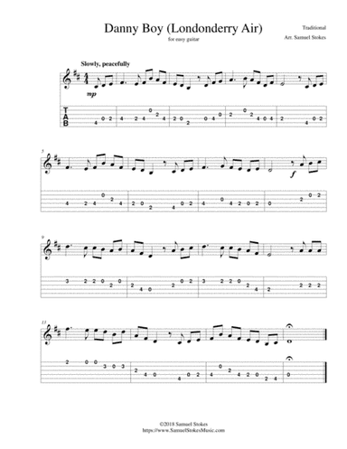 Danny Boy (Londonderry Air) - for easy guitar with TAB (arr. Samuel Stokes)