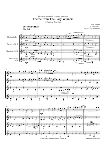 The Easy Winners - Long Version: 3 Clarinets and Bass Clarinet (arr. Anne Christopherson GRSM ARCM)