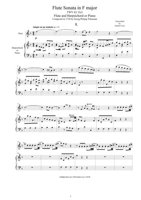 Telemann - Flute Sonata in F major TWV 42-Es3 for Flute and Harpsichord or Piano (arr. Santino Cara)