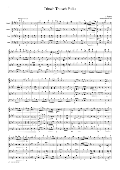 J.Strauss  Trisch Trasch Polka, for string quartet, CS109 (arr. FCMUSIC)