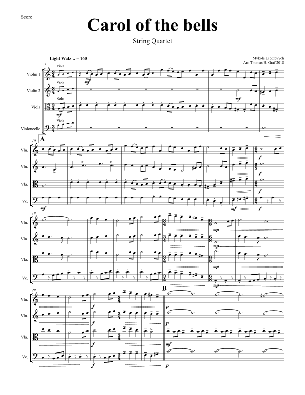 Carol of the Bells - Pentatonix style - String Quartet - Am (arr. Thomas Graf)