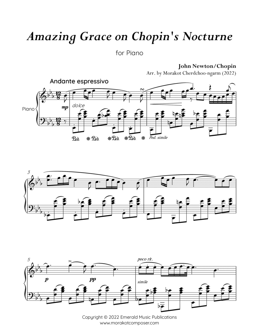 AMAZING GRACE on CHOPIN's NOCTURNE Op.9 No.2 for Piano (arr. Morakot Cherdchoo-ngarm)
