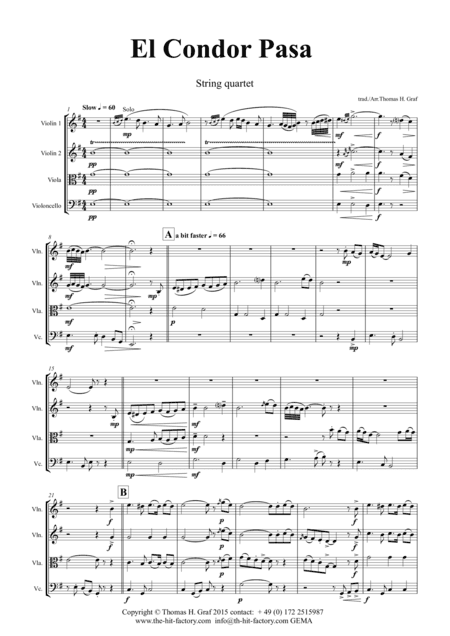 El Condor pasa - Peruvian Folk Song - String Quartet (arr. Thomas H. Graf)