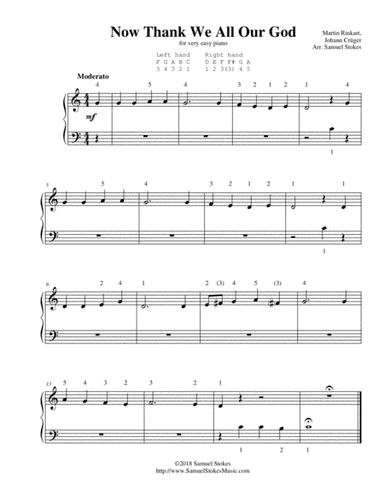 Now Thank We All Our God - for very easy piano (arr. Samuel Stokes)