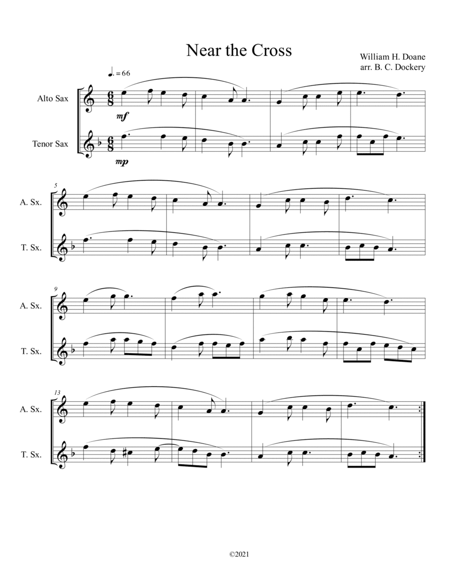 Near the Cross (alto and tenor sax duet) (arr. B. C. Dockery)