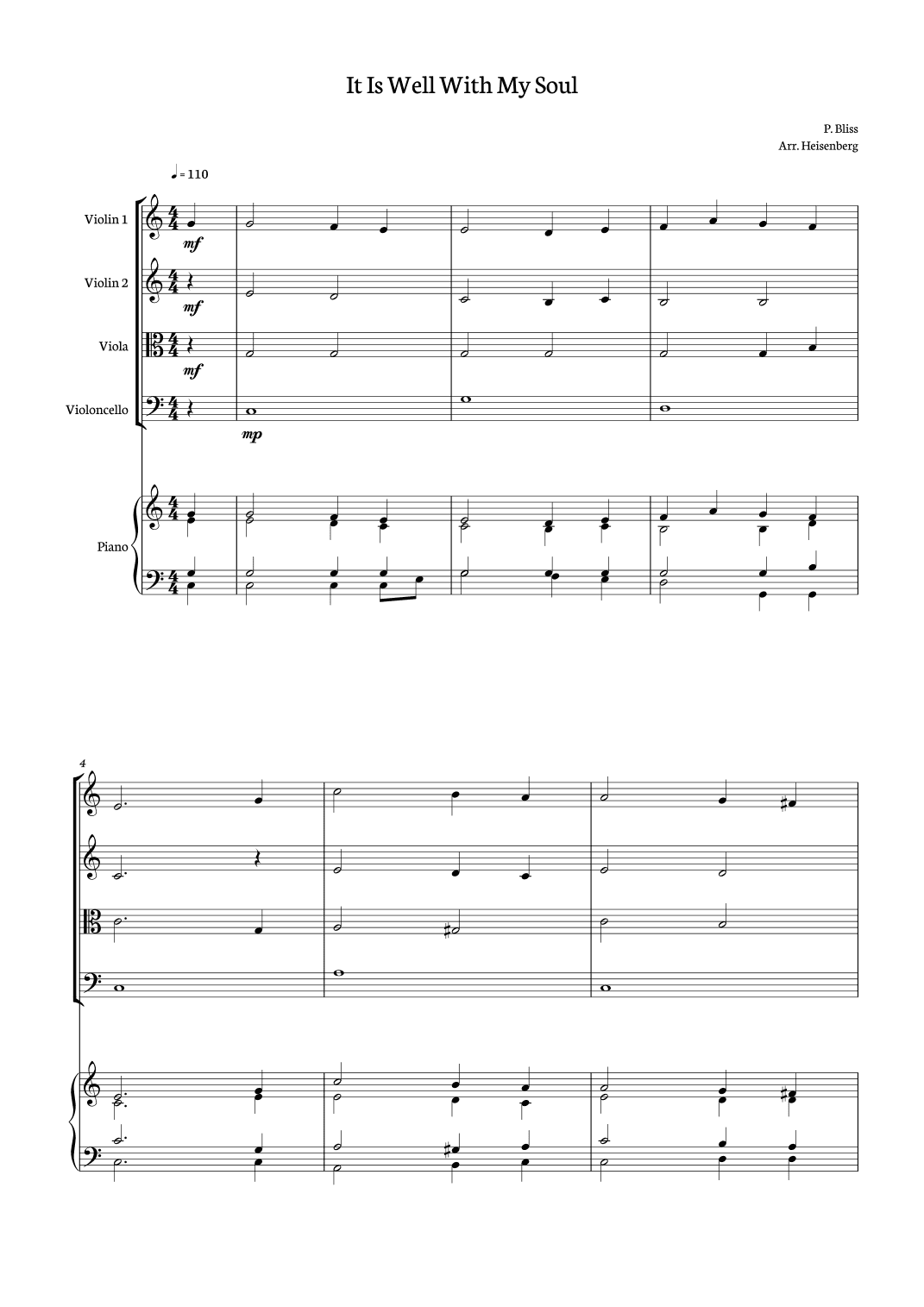 It Is Well With My Soul - P. Bliss for String Quartet (arr. Heisenberg)