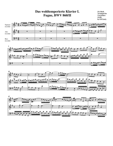 Fugue from Das wohltemperierte Klavier I, BWV 860/II (arrangement for 3 recorders) (arr. Gil Garty)