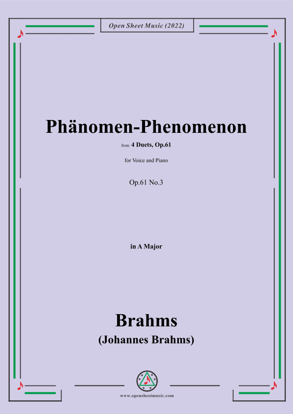 Brahms-Phänomen-Phenomenon,Op.61 No.3,in A Major (arr. OSM Press)