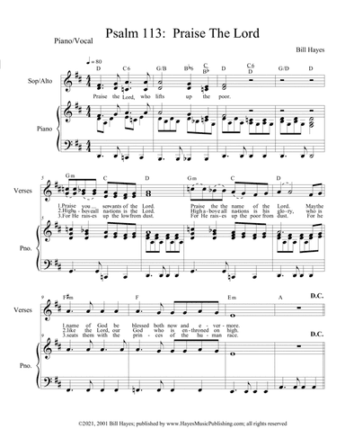 Psalm 113:  Praise The Lord - 1 page piano/vocal