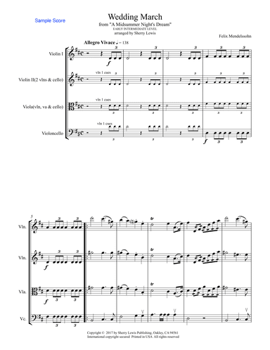 WEDDING MARCH, String Trio, Early Intermediate Level for 2 violins and cello or violin, viola and ce (arr. Sherry Lewis Publishing)
