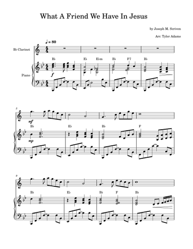 What A Friend We Have In Jesus (Bb Clarinet Solo and Piano) (arr. Tyler Adams)