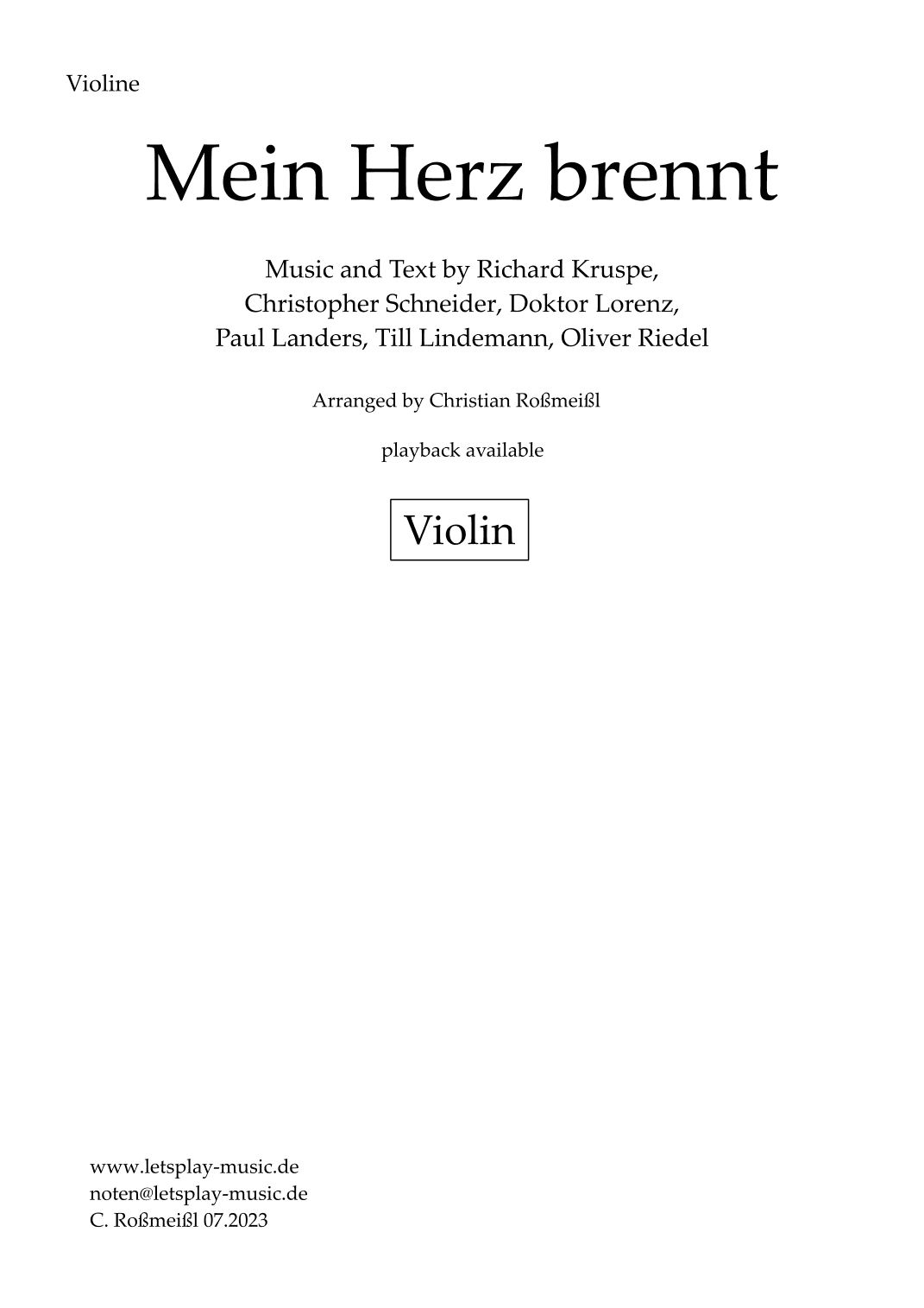 Mein Herz Brennt (arr. Christian Roßmeißl)