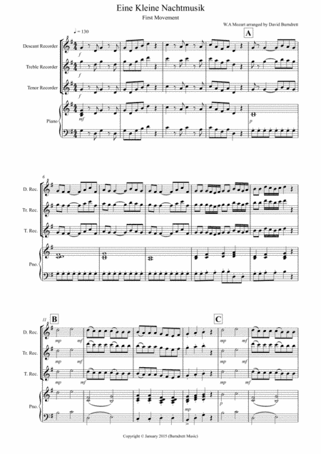 Eine Kleine Nachtmusik (1st movement ) Recorder and Piano (arr. David Burndrett)