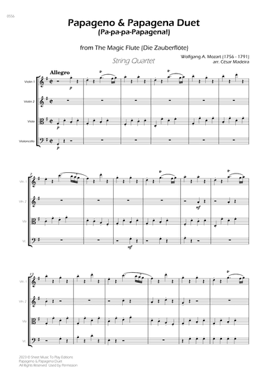 Papageno and Papagena Duet - String Quartet (Full Score) - Score Only (arr. César Madeira)