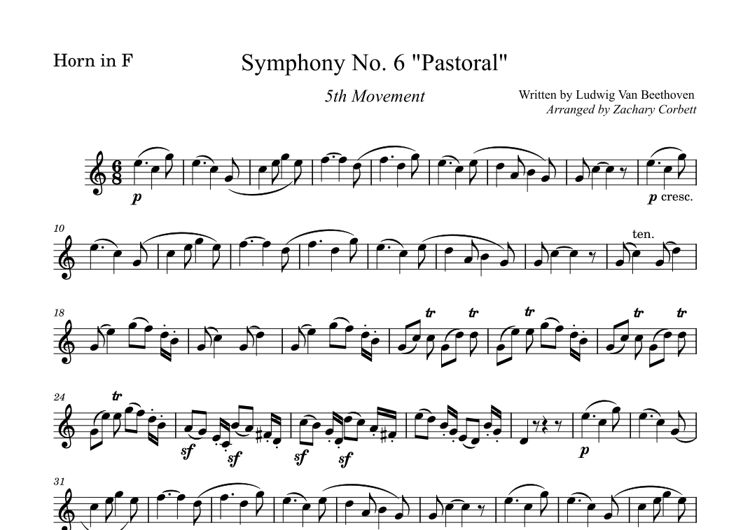 Symphony No. 6 5th Movement (arr. Zachary Corbett)