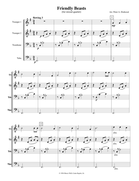 Friendly Beasts - Traditional Carol for Mixed Brass Quartet