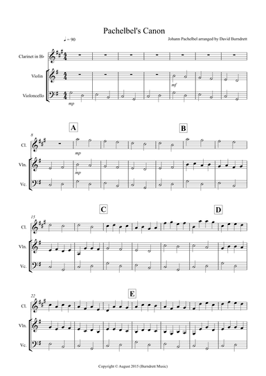 Pachelbel's Canon for Clarinet in Bb, Violin and Cello (arr. David Burndrett)