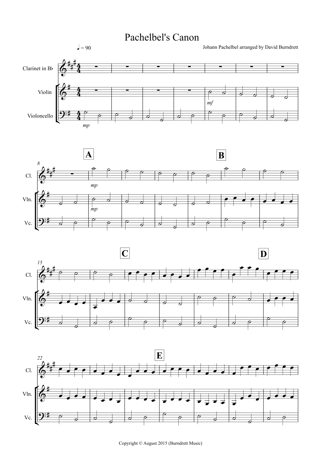 Pachelbel's Canon for Clarinet in Bb, Violin and Cello (arr. David Burndrett)