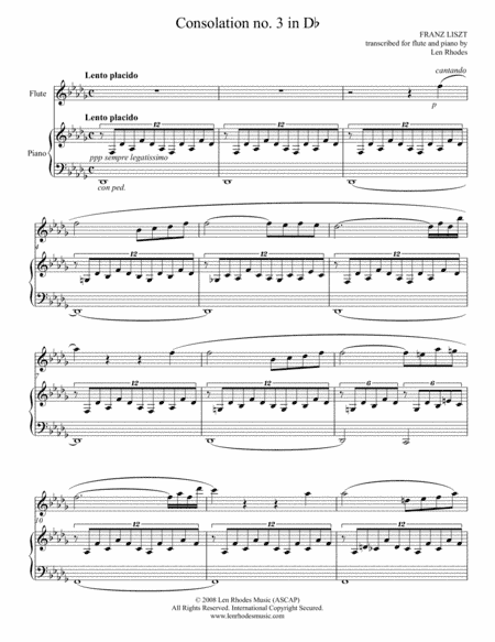 Liszt - Consolation No. 3 in D flat; transcribed for flute and piano (arr. Len Rhodes)