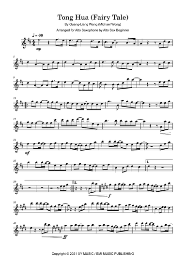 Tong Hua (arr. Alto Sax Beginner)