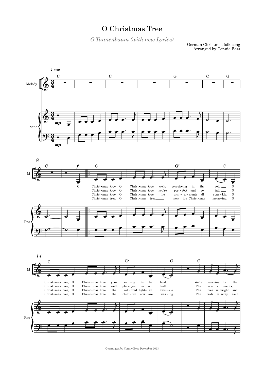 O Christmas Tree Alto solo and piano (arr. Connie Boss)