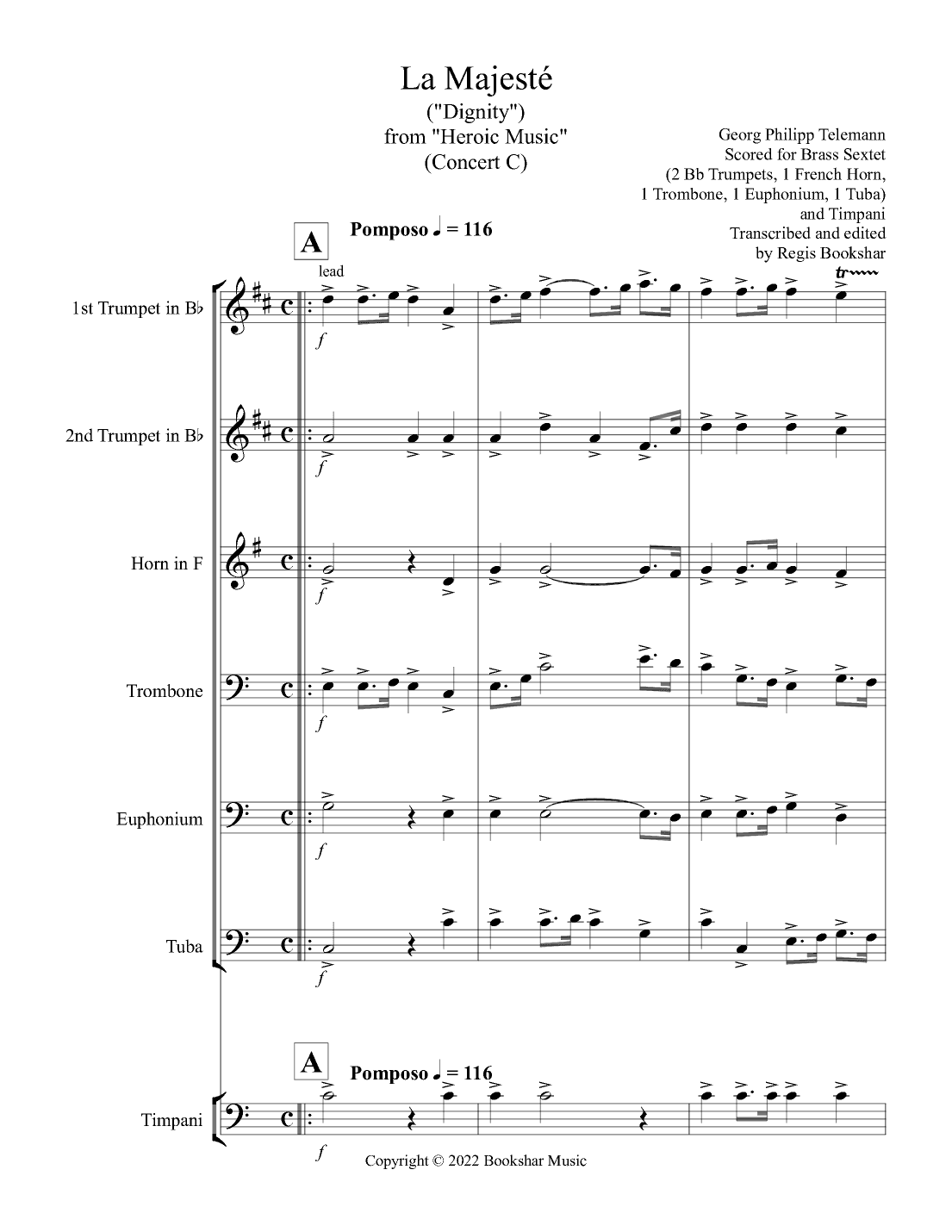 La Majeste (from "Heroic Music") (C) (Brass Sextet - 2 Trp, 1 Hrn, 1 Trb, 1 Euph, 1 Tuba, Timp) (arr. Regis Bookshar)