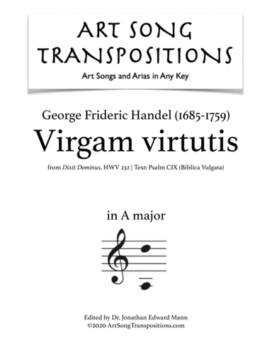 HANDEL: Virgam virtutis (transposed to A major) (arr. ArtSongTranspositions.com)