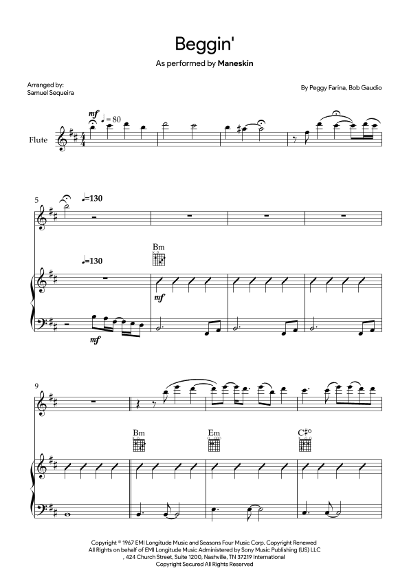 Beggin' (arr. Samuel Sequeira)