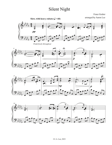 Silent Night (for intermediate solo piano) (arr. Aaron Lee)