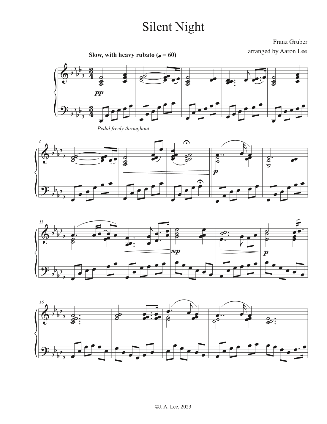 Silent Night (for intermediate solo piano) (arr. Aaron Lee)