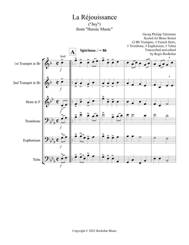 La Rejouissance (from "Heroic Music") (Eb) (Brass Sextet - 2 Trp, 1 Hrn, 1 Trb, 1 Euph, 1 Tuba) (arr. Regis Bookshar)