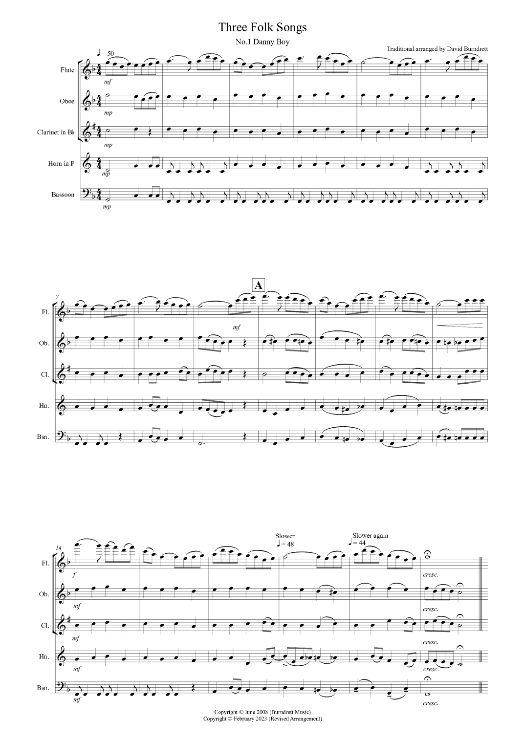 3 Folk Songs for Wind Quintet (arr. David Burndrett)
