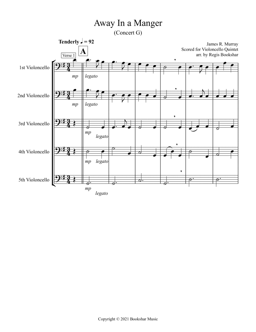 Away in a Manger (G) (Violoncello Quintet) (arr. Regis Bookshar)