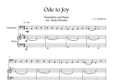 Ode the Joy ( Contrabass - Piano -  Beethoven Symphony No. 9 ) BEGINNER (arr. Duda Oriontte)