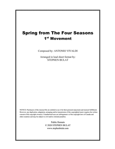 Spring - 1st Movement from "The Four Seasons" (Vivaldi) - Lead sheet (key of C) (arr. Stephen Bulat)