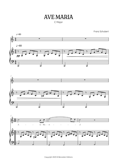 Schubert Ave Maria in C Major • soprano voice sheet music with easy piano accompaniment (arr. Benzaiten Editions)