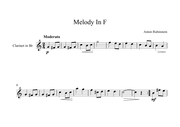Melody In F - Anton Rubinstein (Clarinet) (arr. Digital Book Music)