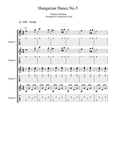 Hungarian Dance no. 5 Brahms (arr. Malcolm Escott)