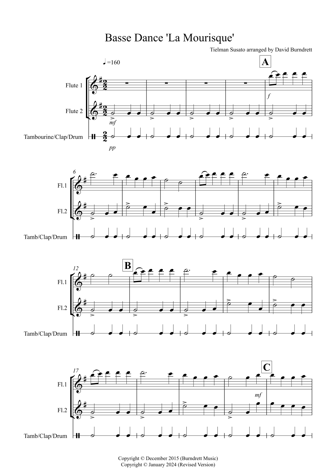 Basse Dance by Susato for Flute Duet (arr. David Burndrett)
