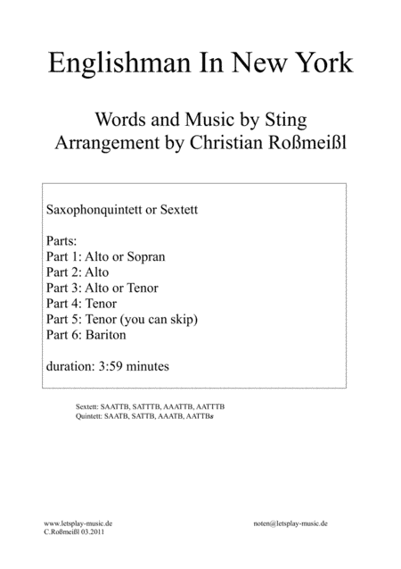 Englishman In New York (arr. Christian Roßmeißl)